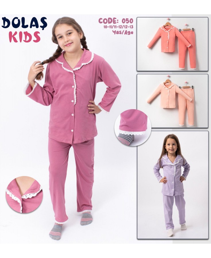 Dantelli Düğmeli 11-13 Yaş Pijama Takım