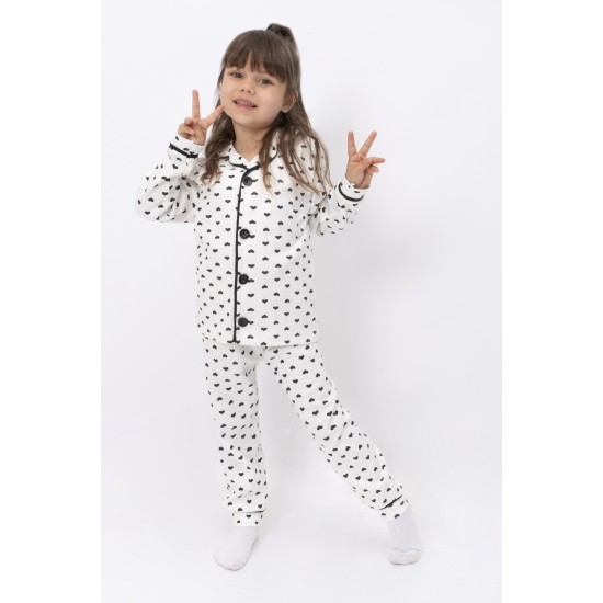 Dolaş Kids 064 Toptan Fitilli Küçük Kalp Desenli Kız Çocuk Pijama Takımı (Tam Aile Serisi)