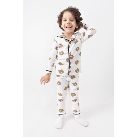 Dolaş Kids 067 Toptan Fitilli Ayıcık Desenli Erkek Çocuk Pijama Takımı (1086 Serisi Devamı & Abi-Kardeş Kombini)