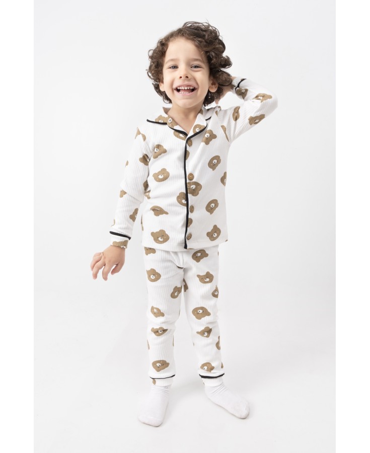 Dolaş Kids 067 Toptan Fitilli Ayıcık Desenli Erkek Çocuk Pijama Takımı (1086 Serisi Devamı & Abi-Kardeş Kombini)