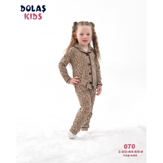 Dolaş Kids 070 Toptan Leopar Desenli Kız Çocuk Pijama Takımı (Tam Aile Serisi)