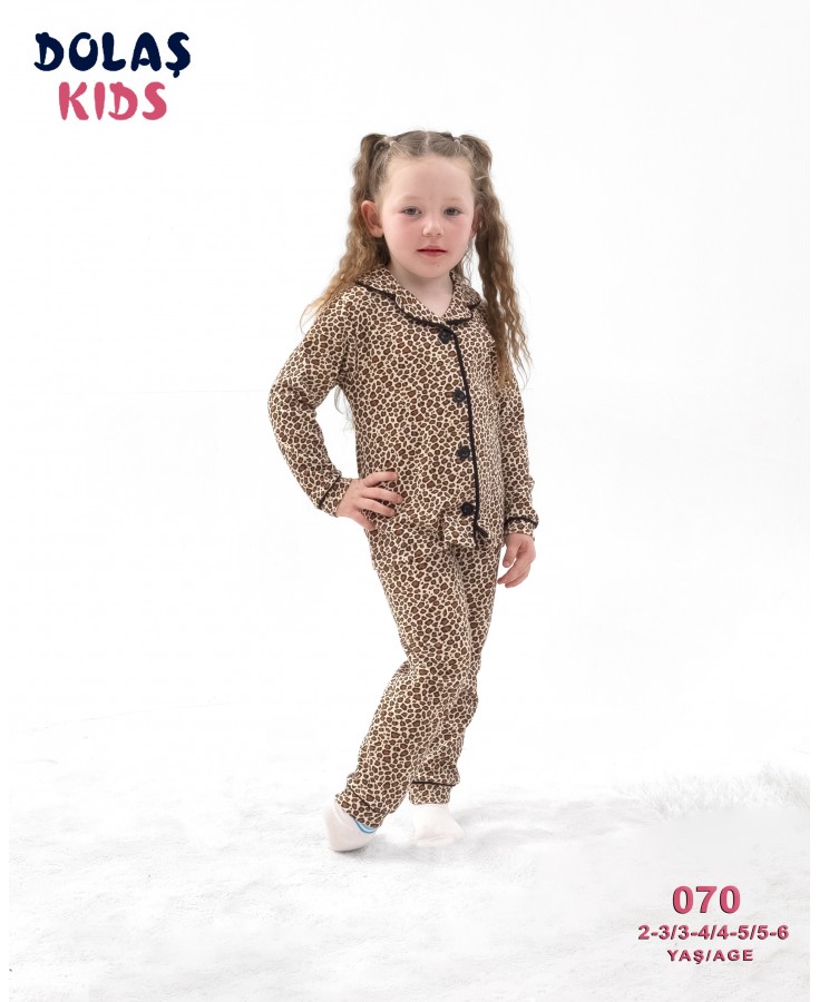 Dolaş Kids 070 Toptan Leopar Desenli Kız Çocuk Pijama Takımı (Tam Aile Serisi)