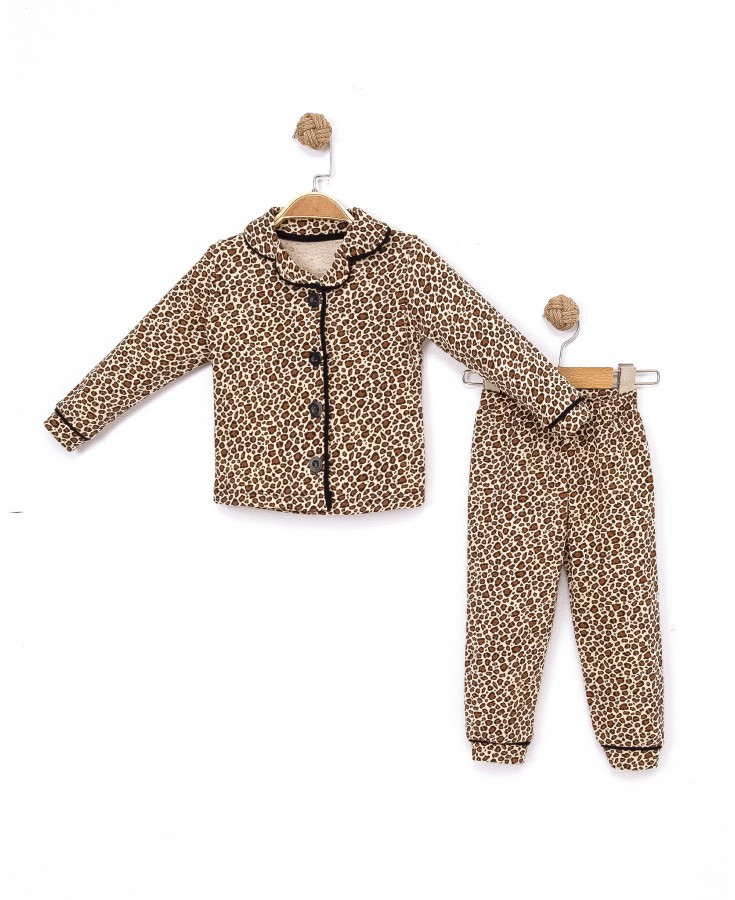 Dolaş Kids 070 Toptan Leopar Desenli Kız Çocuk Pijama Takımı (Tam Aile Serisi)