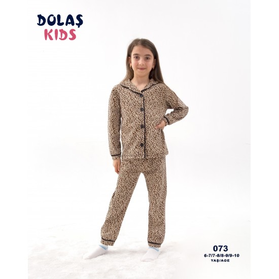 Dolaş Kids 073 Toptan Leopar Desenli Kız Çocuk Pijama Takımı (Tam Aile Serisi)