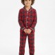 Dolaş Kids 100 Toptan Kırmızı Ekose Desenli Unisex Çocuk Pijama Takımı