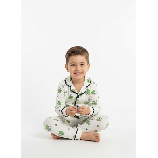 Dolaş Kids 102 Toptan Kurbağa Desenli Erkek Çocuk Pijama Takımı