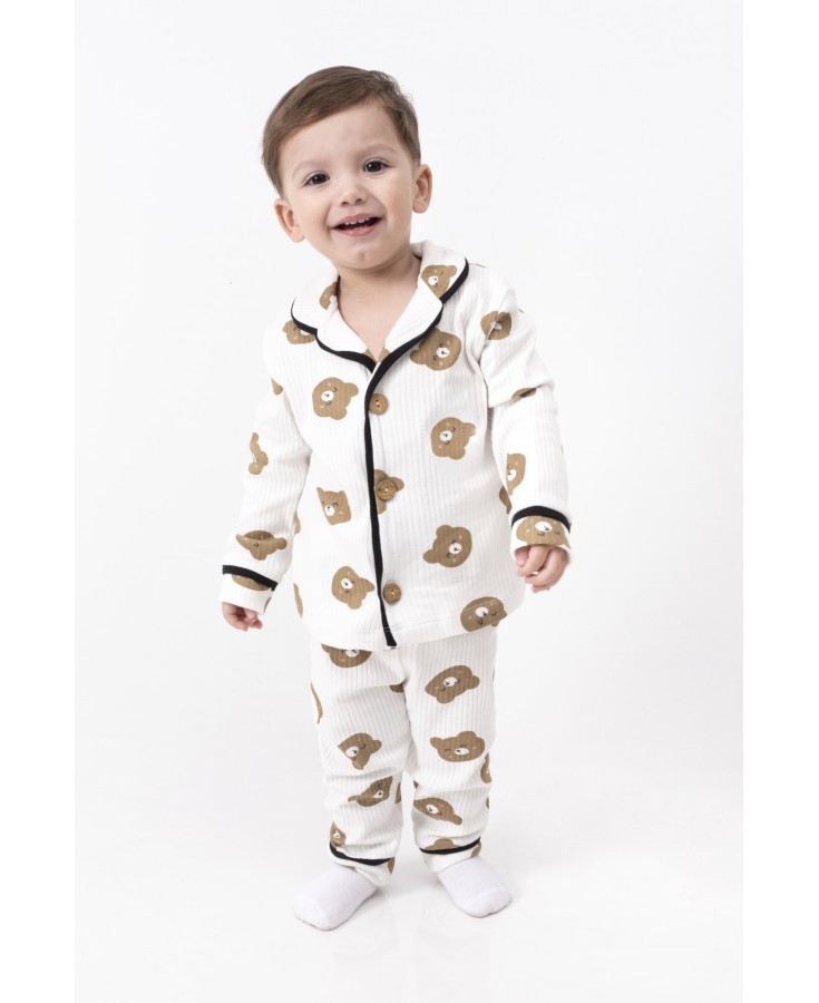 Dolaş Kids 1086 Toptan Ayıcık Desenli Fitilli Bebek Pijama Takımı
