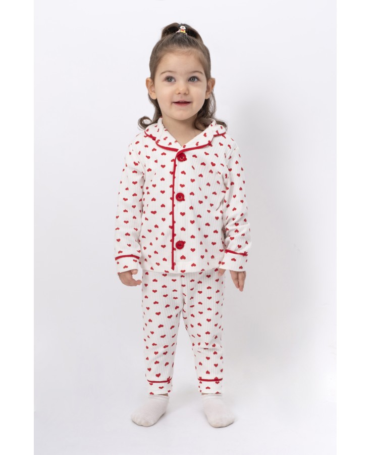 Dolaş Kids 1087 Toptan Minik Kalp Desenli Fitilli Bebek Pijama Takımı (2 Renk Seçeneği)