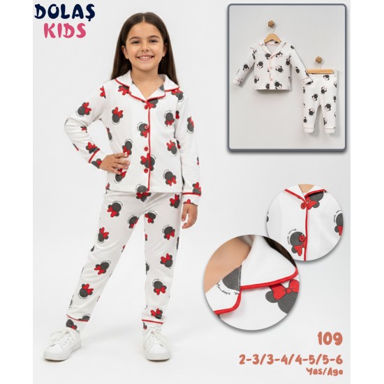Dolaş Kids 109 Toptan Fiyonklu Fare Desenli Kız Çocuk Pijama Takımı