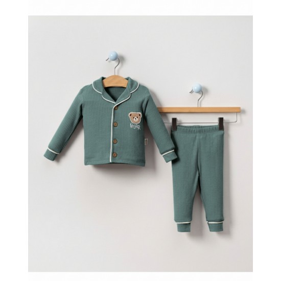 Dolaş Kids 065 Toptan Fitilli Ayıcık Nakışlı Düz Renk Erkek Çocuk Pijama Takımı (1090 Serisi Devamı)