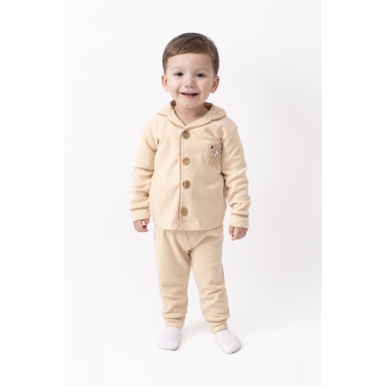 Dolaş Kids 1090 Toptan Ayıcık Nakışlı Fitilli Bebek Pijama Takımı (7 Renk Seçeneği)