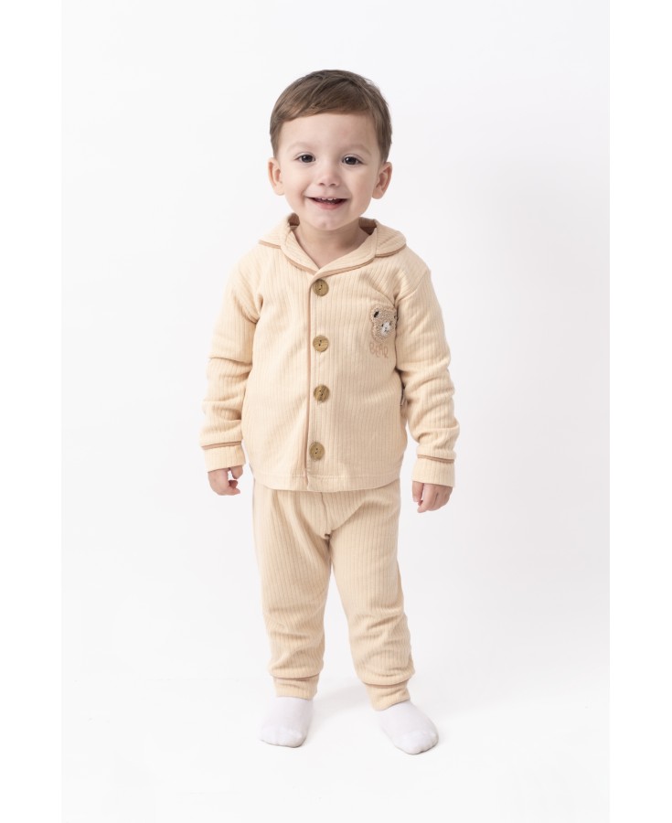 Dolaş Kids 1090 Toptan Ayıcık Nakışlı Fitilli Bebek Pijama Takımı (7 Renk Seçeneği)