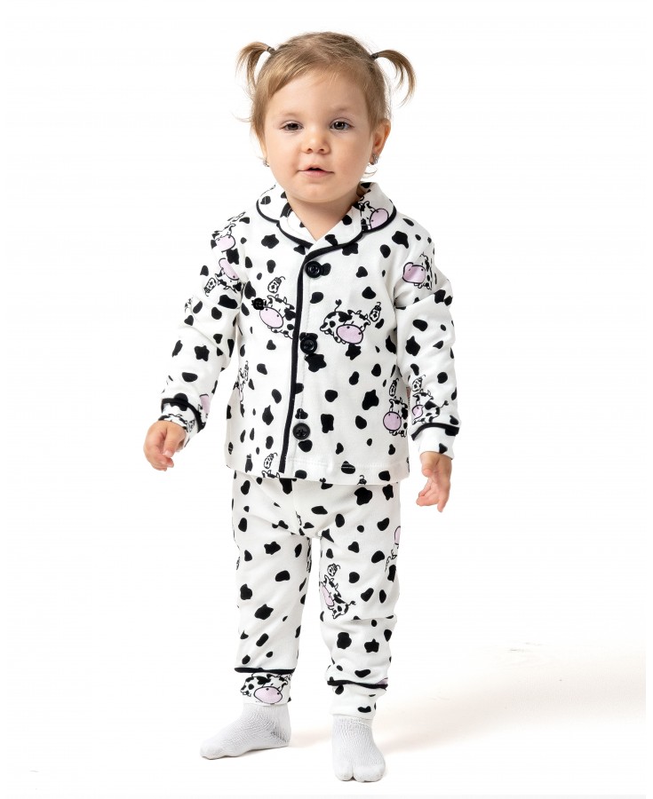 Dolaş Kids 1098 Toptan İnek Desenli Unisex Bebek Pijama Takımı