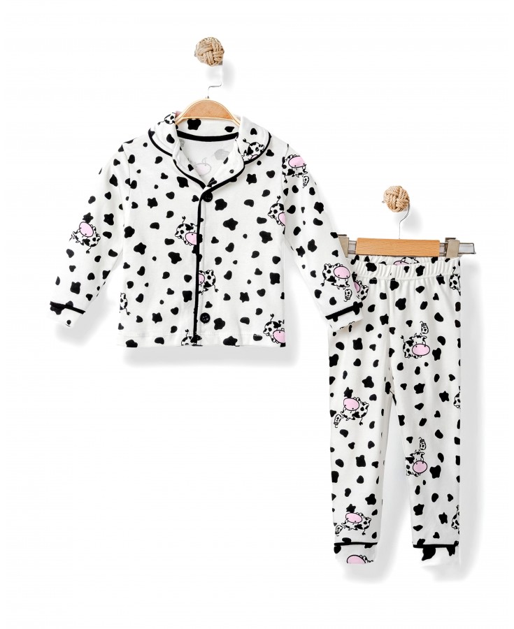 Dolaş Kids 076 Toptan İnek Desenli Unisex Çocuk Pijama Takımı (1098 Serisi Devamı)