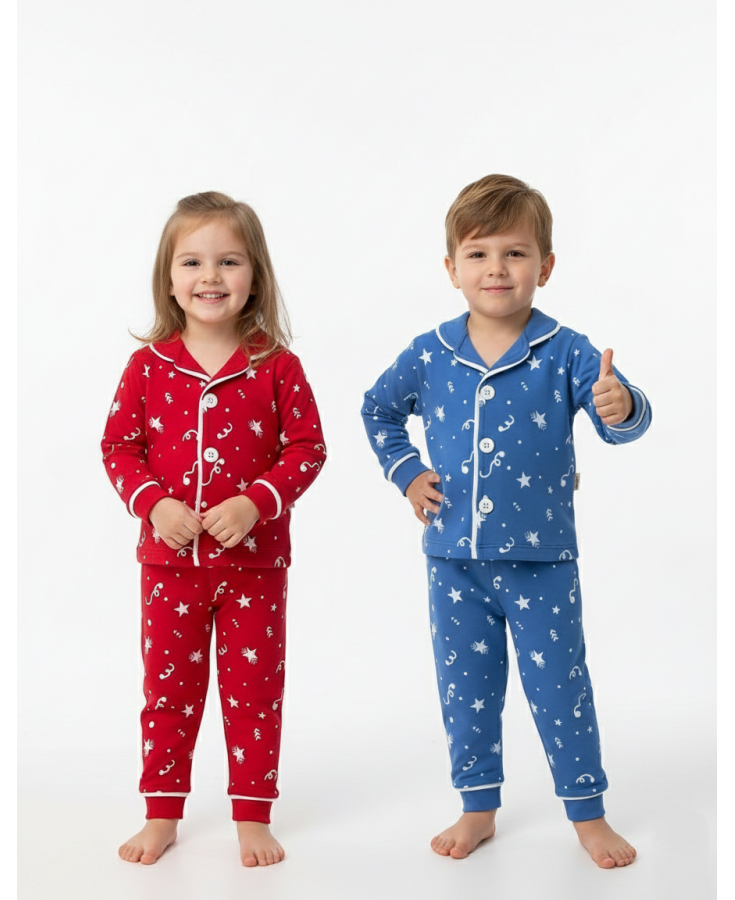 Dolaş Kids 1103 Toptan Yıldız Desenli Manşetli Bebek Pijama Takımı (3 Renk Seçeneği)