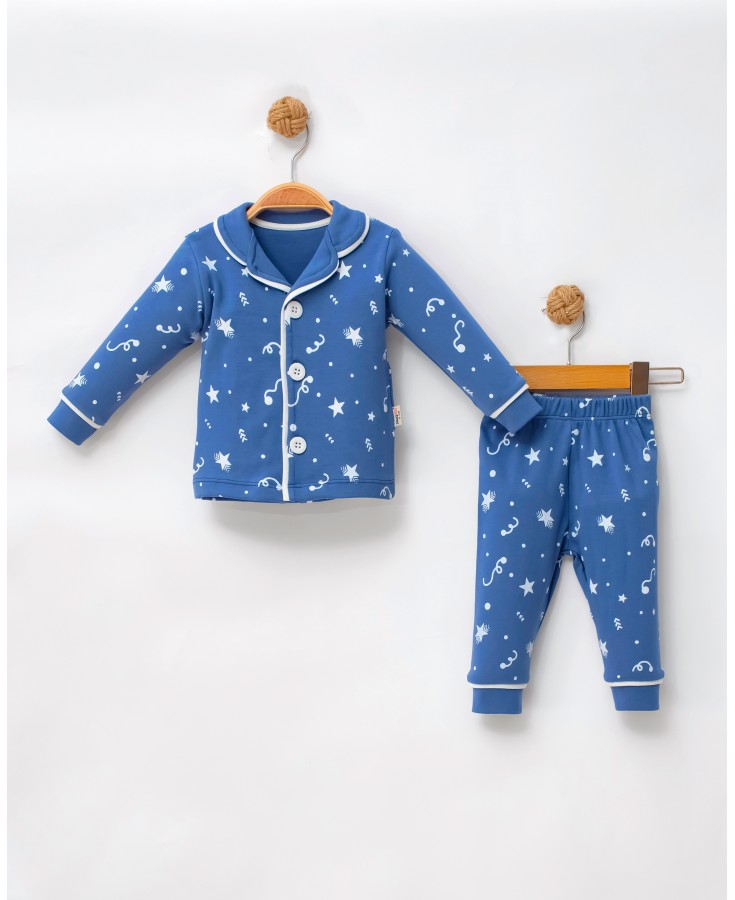 Dolaş Kids 1103 Toptan Yıldız Desenli Manşetli Bebek Pijama Takımı (3 Renk Seçeneği)