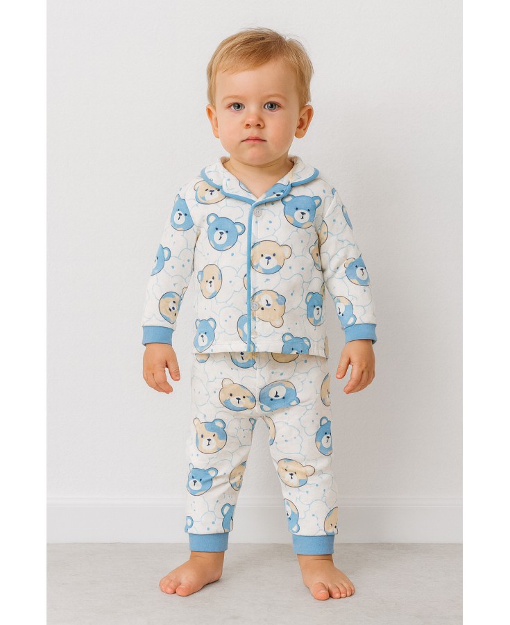 Dolaş Kids 1106 Toptan Büyük Ayıcık Desenli Manşetli Bebek Pijama Takımı (3 Renk Seçeneği)