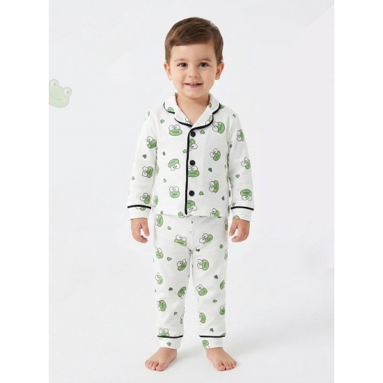 Dolaş Kids 1114 Toptan Kurbağa Desenli Unisex Bebek Pijama Takımı (Abi-Kardeş Kombini)