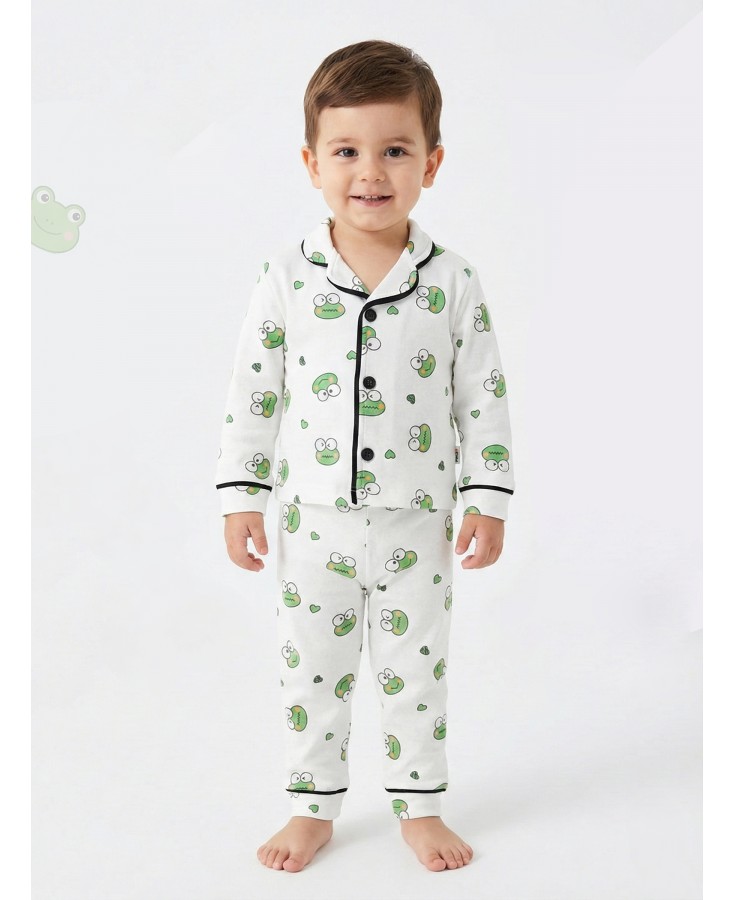 Dolaş Kids 1114 Toptan Kurbağa Desenli Unisex Bebek Pijama Takımı (Abi-Kardeş Kombini)
