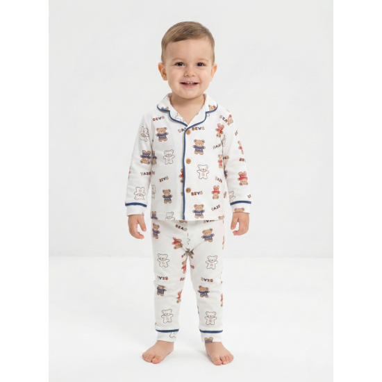 Dolaş Kids 1124 Toptan "BEAR" Yazılı ve Ayıcık Desenli Bebek Pijama Takımı (Abi-Kardeş Kombini)