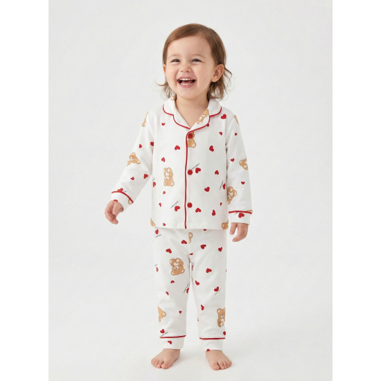 Dolaş Kids 1126 Toptan Ayıcık ve Kalp Desenli Bebek Pijama Takımı (Tam Aile Serisi)
