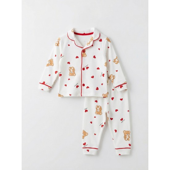 Dolaş Kids 1126 Toptan Ayıcık ve Kalp Desenli Bebek Pijama Takımı (Tam Aile Serisi)