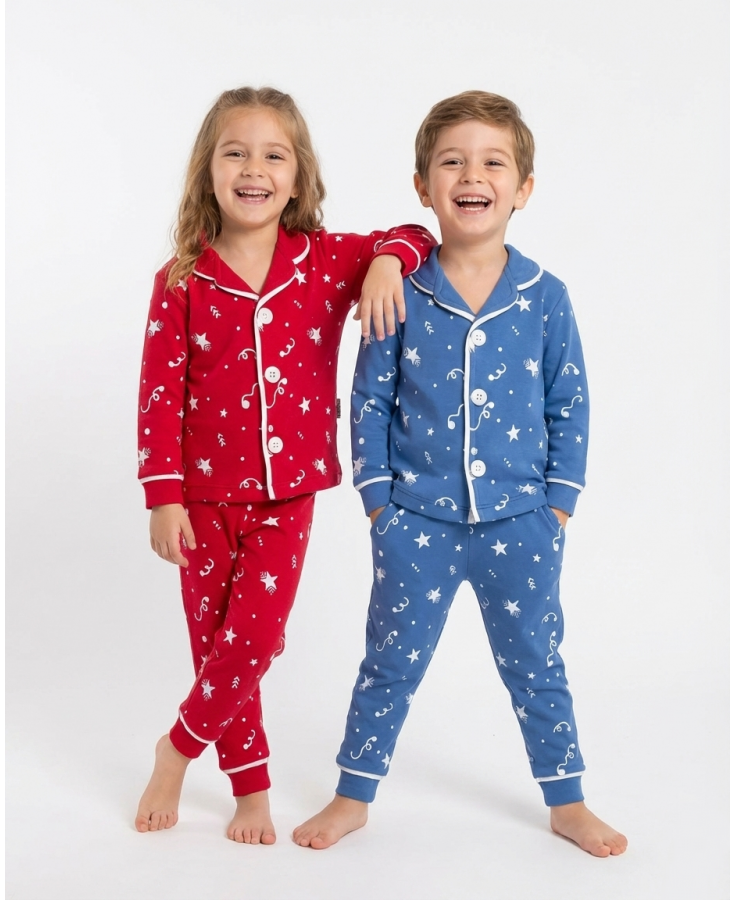 Dolaş Kids 099 Toptan Yıldız Desenli Unisex Çocuk Pijama Takımı (1103 Serisi Devamı)