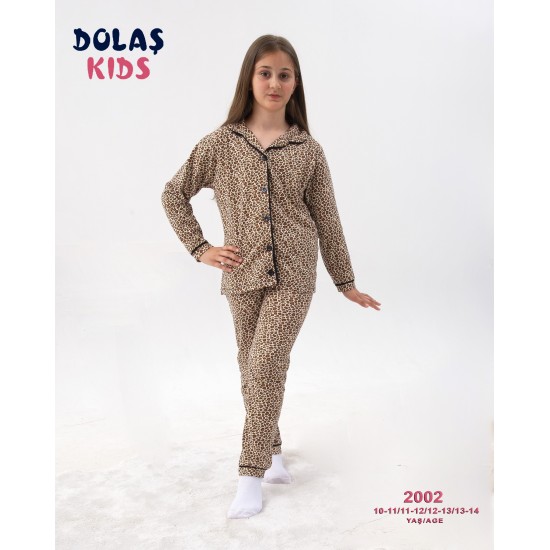 Dolaş Kids 2002 Toptan Leopar Desenli Genç Kız Pijama Takımı (Tam Aile & Anne-Kız Kombini)