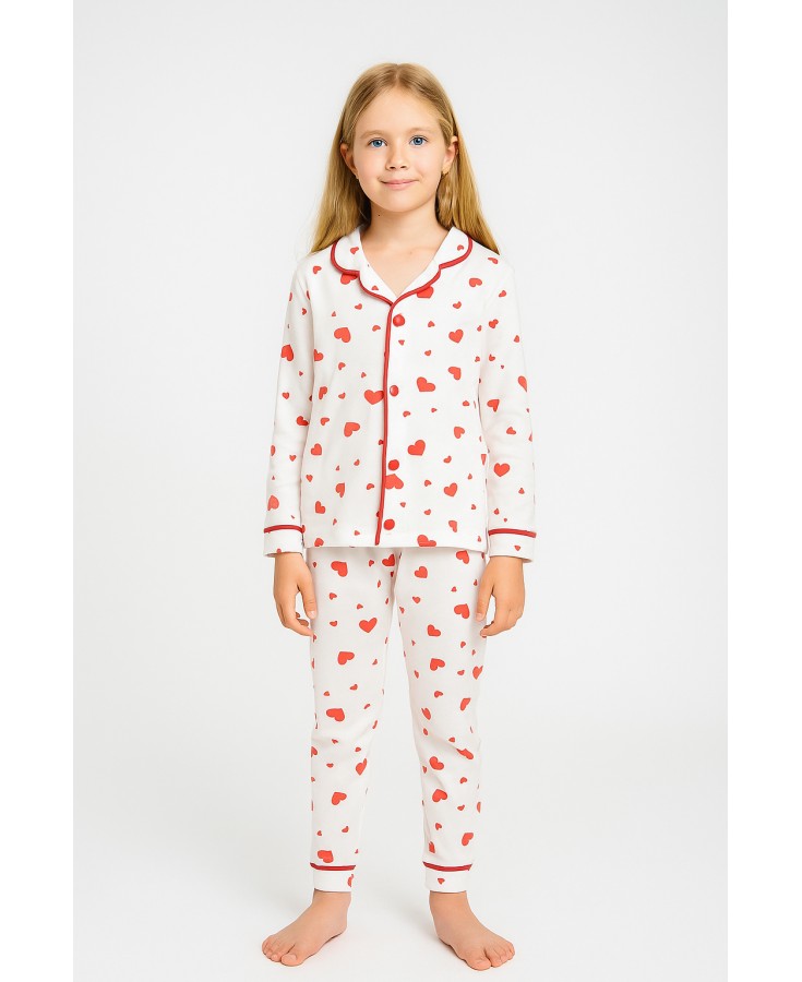 Dolaş Kids 2003 Toptan Kırmızı Kalpli Genç Kız Pijama Takımı (Tam Aile & Anne-Kız Kombini)