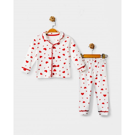 Dolaş Kids 2003 Toptan Kırmızı Kalpli Genç Kız Pijama Takımı (Tam Aile & Anne-Kız Kombini)