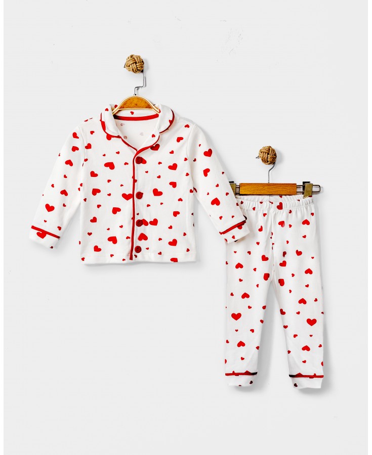 Dolaş Kids 2003 Toptan Kırmızı Kalpli Genç Kız Pijama Takımı (Tam Aile & Anne-Kız Kombini)