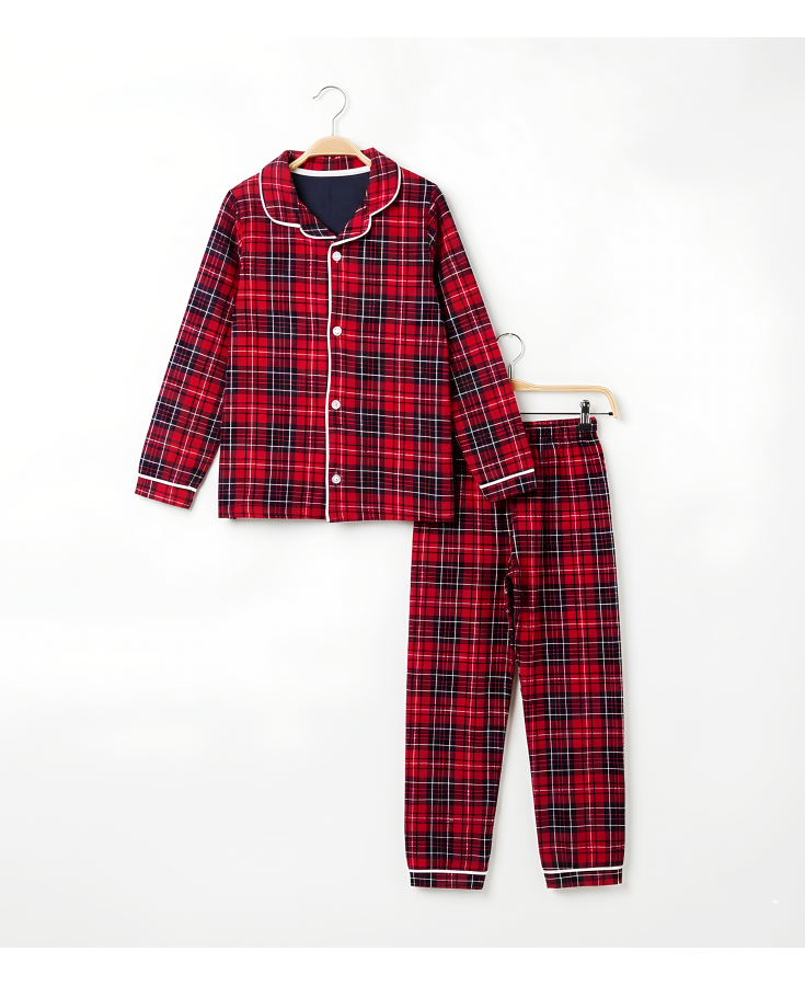 Dolaş Kids 2005 Toptan Kırmızı Ekose Desenli Genç (Garson Boy) Pijama Takımı (Tam Aile Kombini)