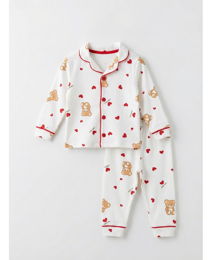 Dolaş Kids 2006 Toptan Ayıcık ve Kalp Desenli Genç Kız Pijama Takımı (Tam Seri Kombini)