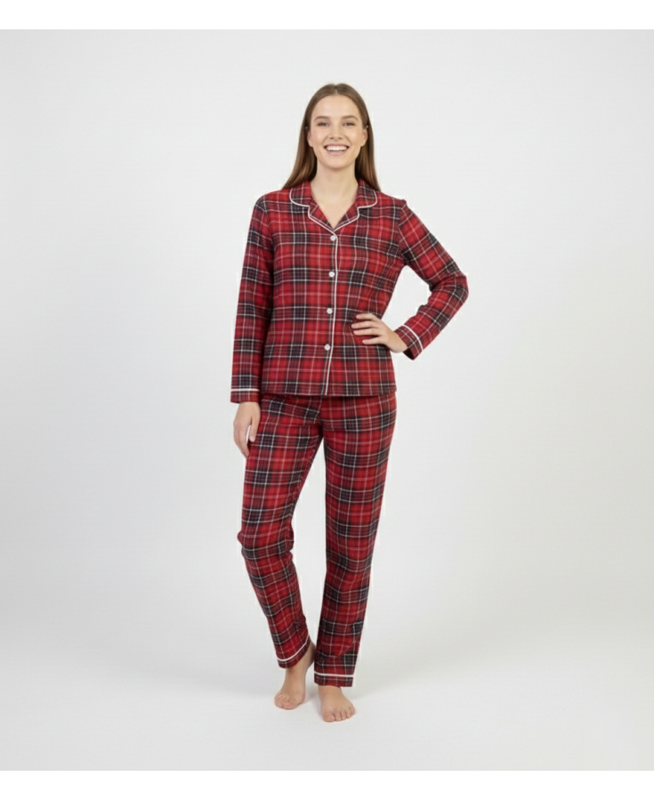 Dolaş Kids 3005 Toptan Kırmızı Ekose Desenli Yetişkin (Anne-Baba) Pijama Takımı